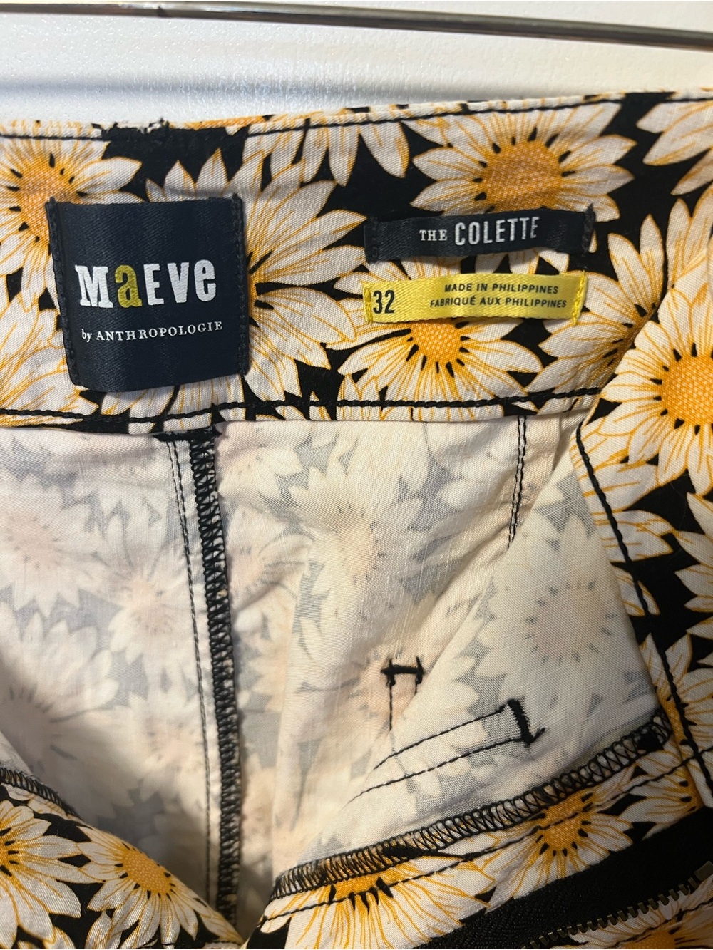 Maeve Anthropologie The Colette Daisy Print Wide Leg Cropped Pants Size 32 - Picture 8 of 9